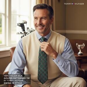 Tommy Hilfiger 100% Italian Silk Golfer Patterned Tie